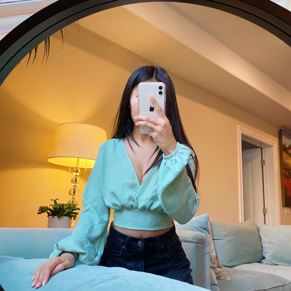 sage green flowy top